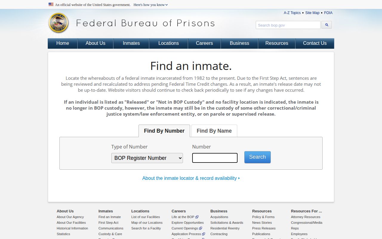 BOP federal release locator for Lake County cases