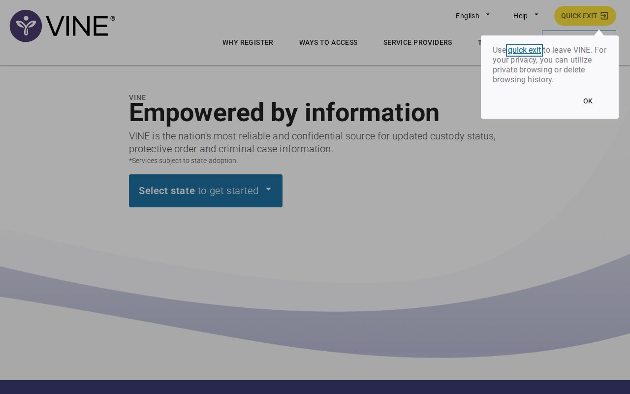 Lake County VINELink inmate check and Ohio state selection screen